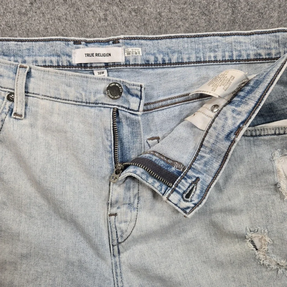 True Religion Jeans Mens 38x32 Blue Skinny Slim Distressed Light Wash Stretch